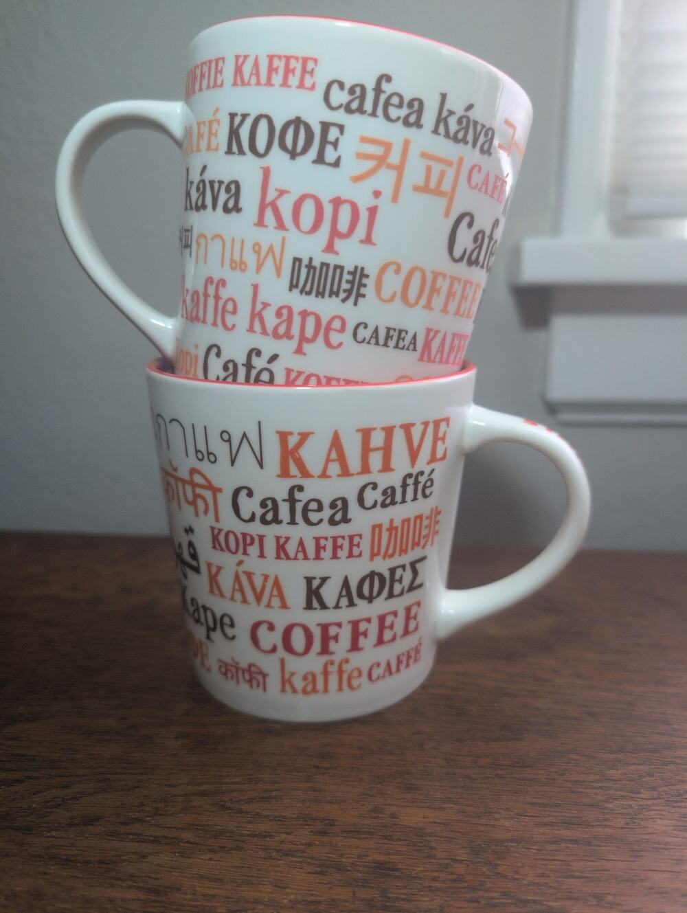 Starbucks International Language "Coffee" Cups Mugs (Set of 2) Red Interior 2008